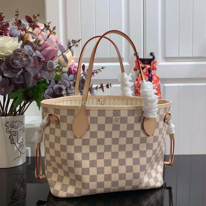 LV N41362 Louis Vuitton Neverfull PM Damier Azur M41245 Bag Beige