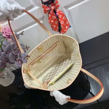 LV N41362 Louis Vuitton Neverfull PM Damier Azur M41245 Bag Beige