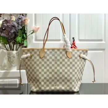 LV N41361 Louis Vuitton Neverfull MM Damier Azur N41605 Bag Pink