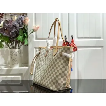 LV N41361 Louis Vuitton Neverfull MM Damier Azur N41605 Bag Pink