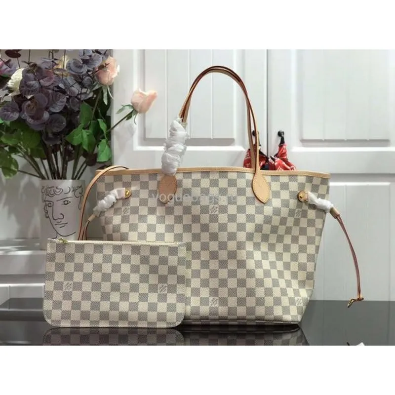 LV N41361 Louis Vuitton Neverfull MM Damier Azur N41605 Bag Beige