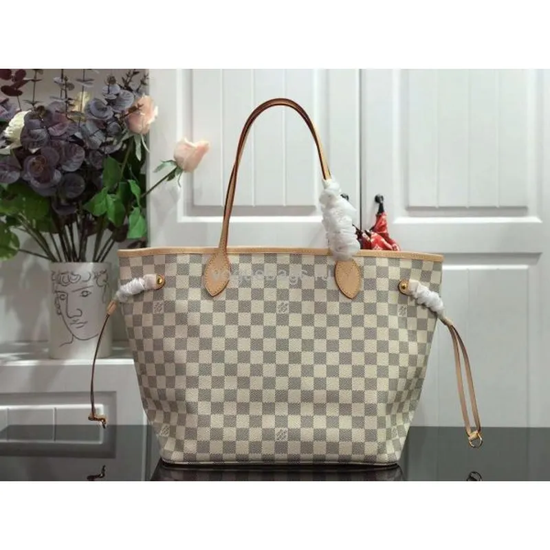 LV N41361 Louis Vuitton Neverfull MM Damier Azur N41605 Bag Beige