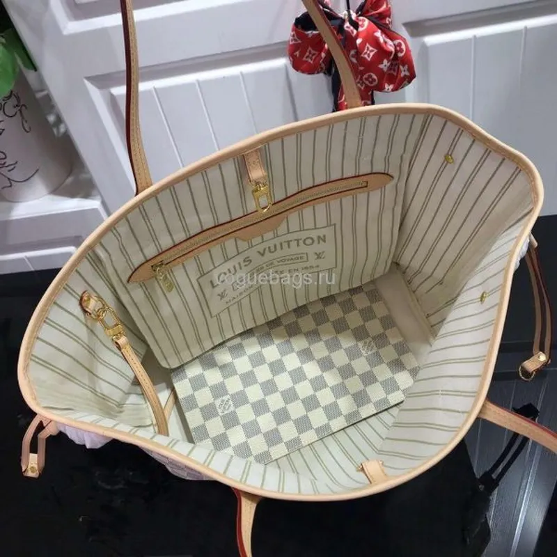 LV N41361 Louis Vuitton Neverfull MM Damier Azur N41605 Bag Beige