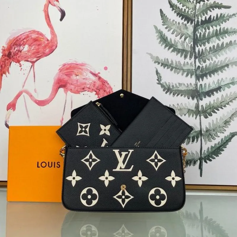 LV M69977 Louis Vuitton M80482 Game on Felicie Pochette Bag Black and Beige