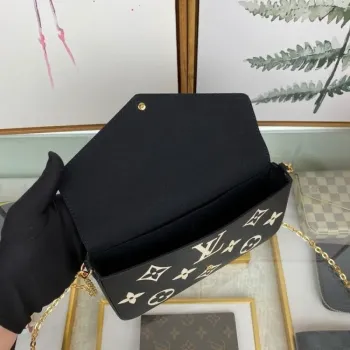 LV M69977 Louis Vuitton M80482 Game on Felicie Pochette Bag Black and Beige