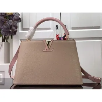 LV M57523 Louis Vuitton Capucines MM Handbag Gray Pink