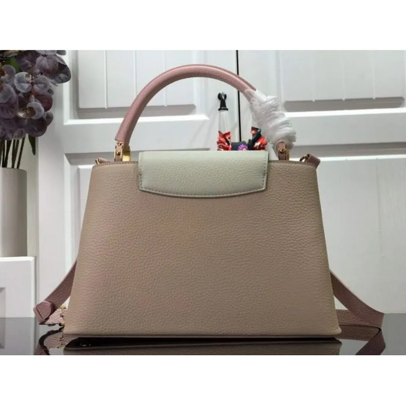 LV M57523 Louis Vuitton Capucines MM Handbag Gray Pink