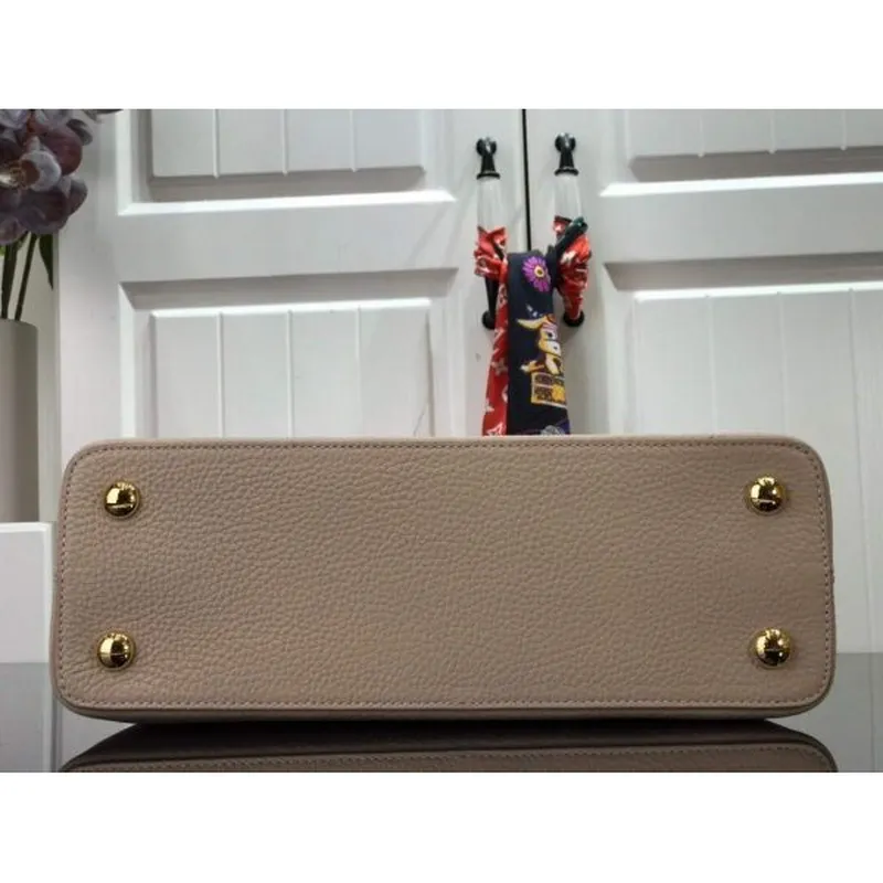 LV M57523 Louis Vuitton Capucines MM Handbag Gray Pink