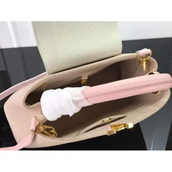 LV M57523 Louis Vuitton Capucines MM Handbag Gray Pink