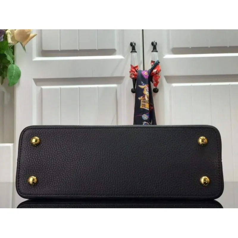 LV M57523 Louis Vuitton Capucines MM Handbag Black Blue