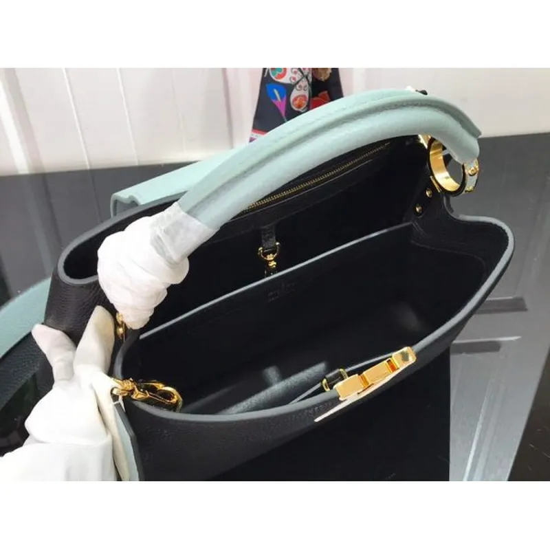 LV M57523 Louis Vuitton Capucines MM Handbag Black Blue