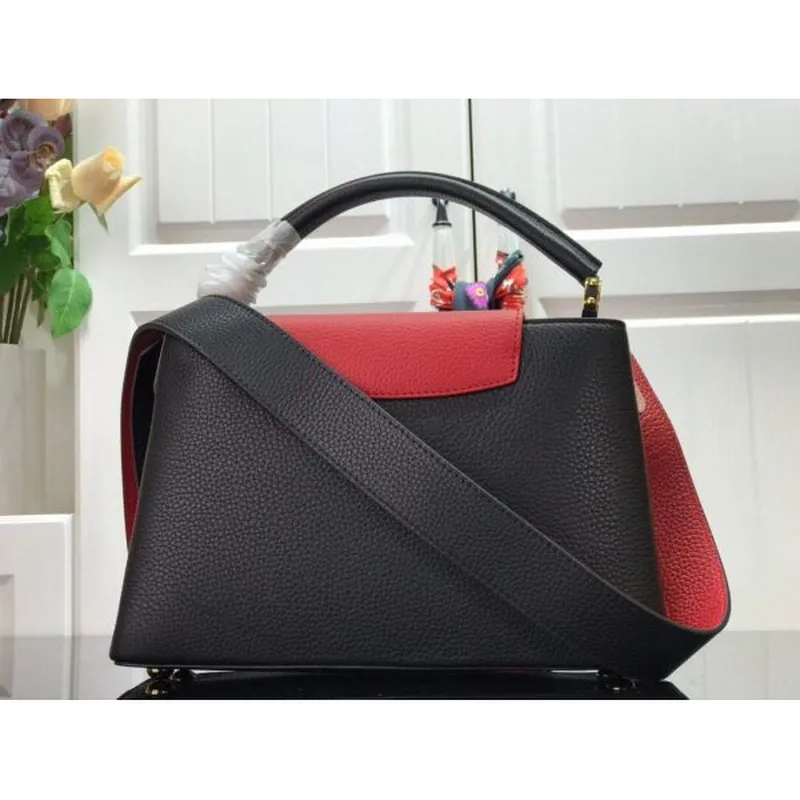 LV M48865 Louis Vuitton Capucines MM Handbag Black Red