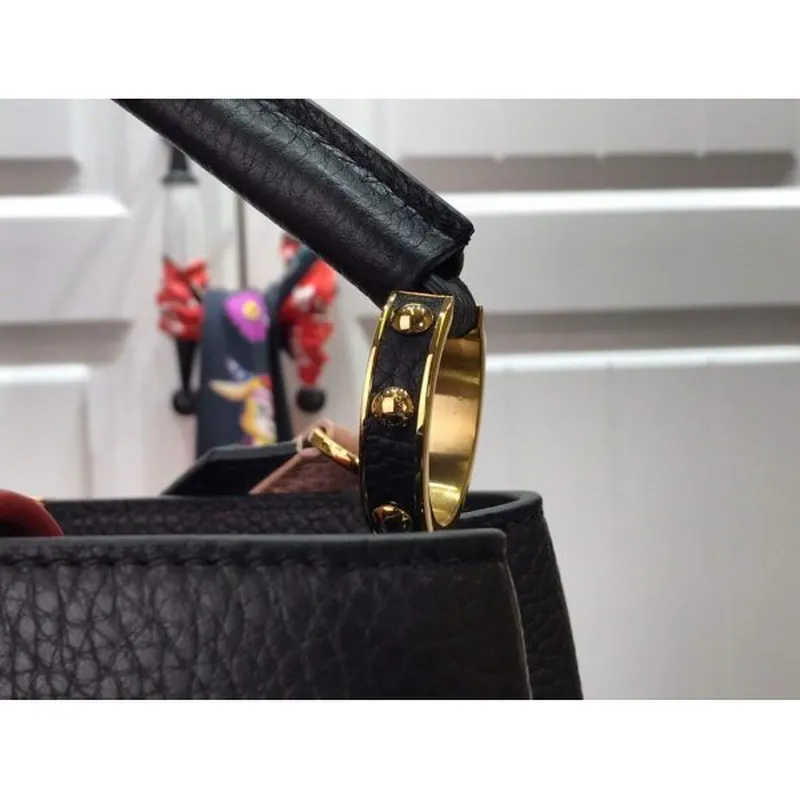 LV M48865 Louis Vuitton Capucines MM Handbag Black Red