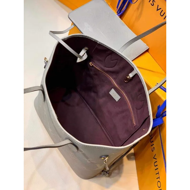 LV M45686 Louis Vuitton Neverfull MM M45685 Bag Embossed Cowhide Leather