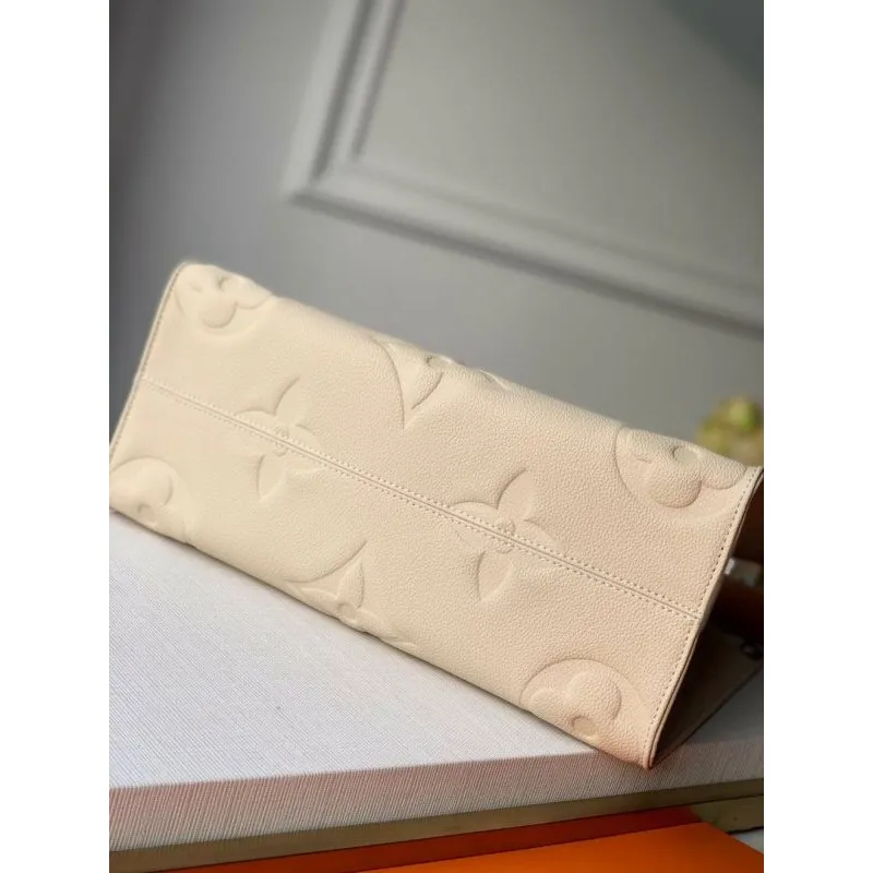 LV M45040 Louis Vuitton Onthego Giant Monogram Leather Medium Tote Bag Cream