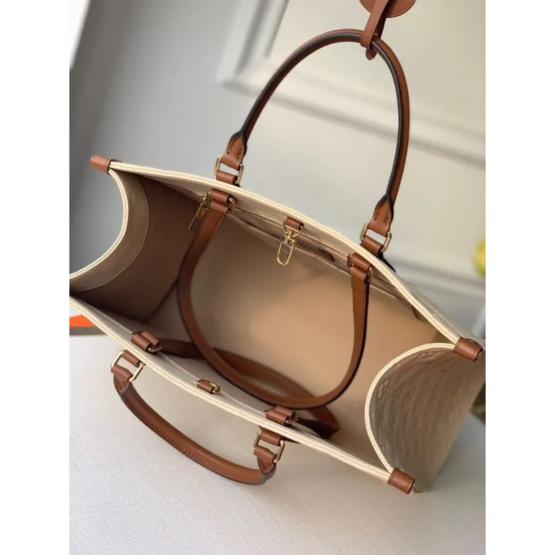 LV M45040 Louis Vuitton Onthego Giant Monogram Leather Medium Tote Bag Cream