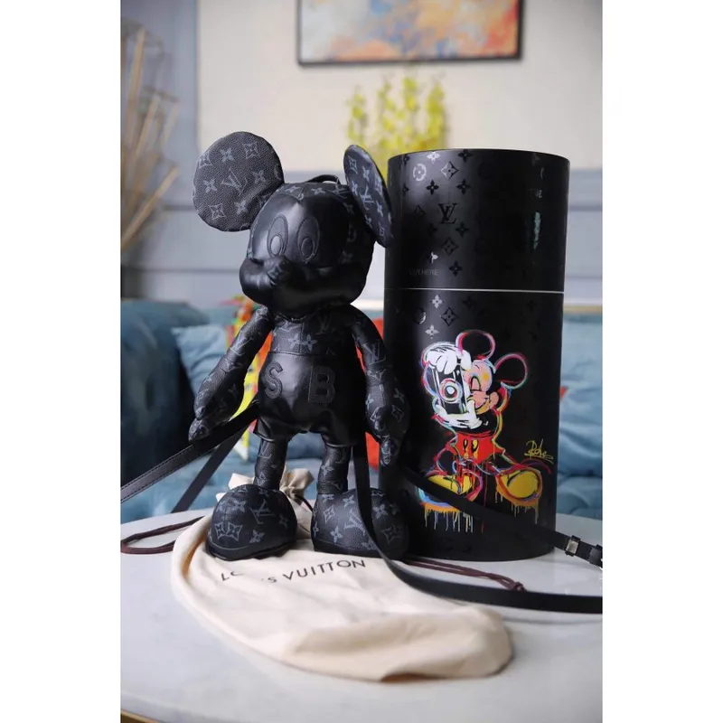 LV Louis Vuitton X Mickey Mouse Plush Thing Bag Monogram Black