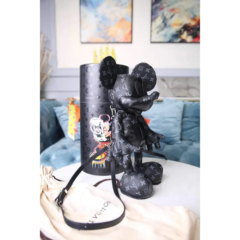 LV Louis Vuitton X Mickey Mouse Plush Thing Bag Monogram Black