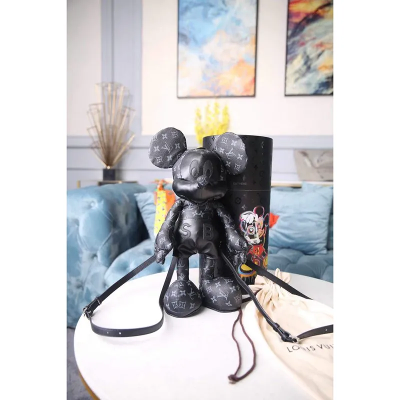 LV Louis Vuitton X Mickey Mouse Plush Thing Bag Monogram Black