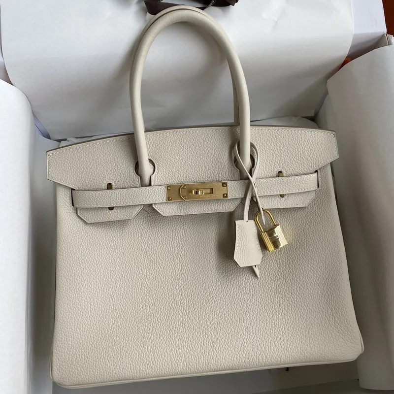 Hermes Birkin 30 Retourne Handmade Bag In Craie Clemence Leather