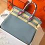 Hermes Blue Lin Birkin 35cm Clemence Handmade Bag