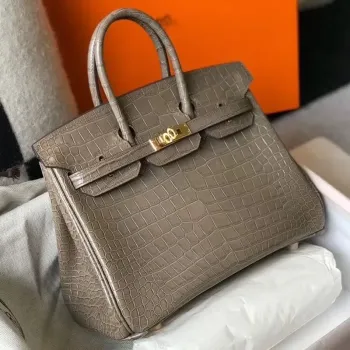 Hermes Birkin 25cm in Taupe Embossed Crocodile Leather — Compact Luxury