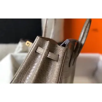 Hermes Birkin 25cm Bag In Taupe Embossed Crocodile Leather
