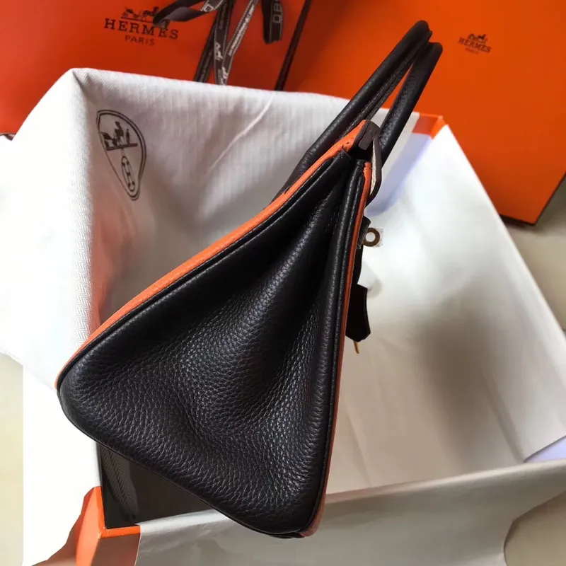 Hermes Tri Color Birkin 25cm Bag In Orange/White/Black Clemence Leather