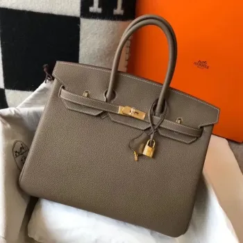 Hermes Taupe Clemence Birkin 35cm Bag