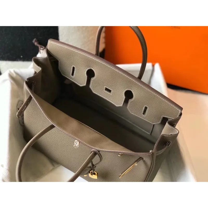 Hermes Taupe Clemence Birkin 35cm Bag