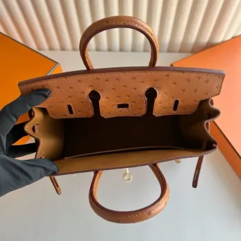 Hermes Birkin 25 Retourne Handmade Bag in Gold Ostrich Leather