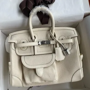 Hermes Birkin Cargo 25 Bag in Craie Toile and Swift Leather