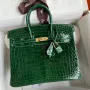 Hermes Birkin 25 Handmade Bag In Malachite Crocodile Niloticus Shiny Skin
