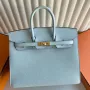 Hermes Birkin 25 Sellier Handmade Bag in Blue Brume Epsom Calfskin