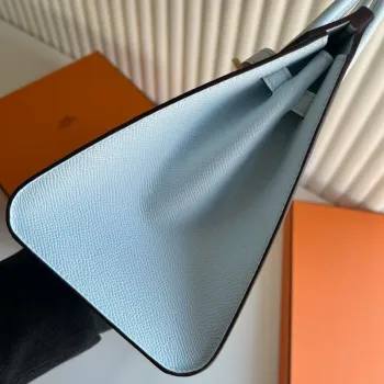 Hermes Birkin 25 Sellier Handmade Bag in Blue Brume Epsom Calfskin