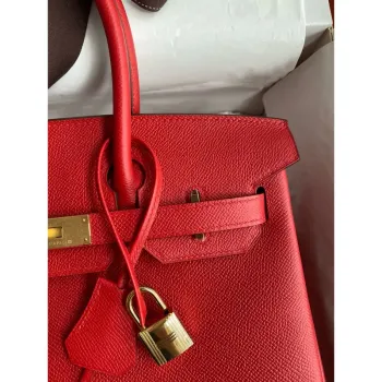Hermes Birkin 35 Retourne Handmade Bag in Red Epsom Calfskin