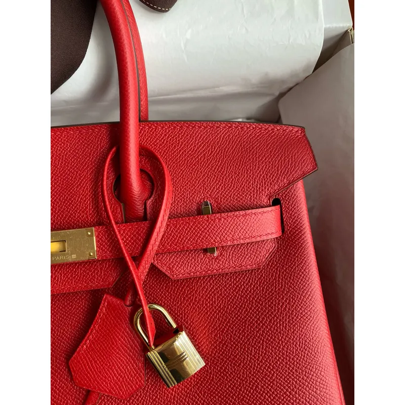 Hermes Birkin 35 Retourne Handmade Bag in Red Epsom Calfskin
