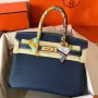 Hermes Navy Blue Birkin 30cm Clemence Handmade Bag