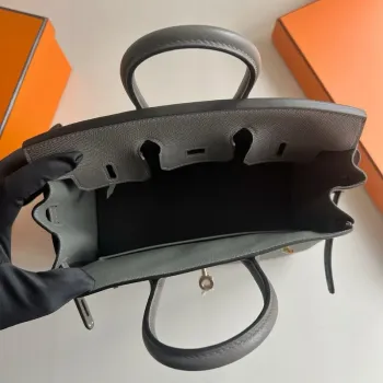 Hermes Birkin 25 Retourne Handmade Bag in Gris Meyer Epsom Calfskin