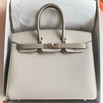 Hermes HSS Birkin 25 Sellier Bag in Craie and Grey Epsom Calfskin