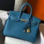 Hermes Birkin 25cm Bag In Blue Jean Clemence Leather