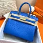 Hermes Blue Zellige Birkin 30cm Ostrich Handmade Bag