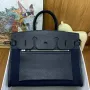 Hermes Birkin 脿 l鈥檈nvers 35 Bag in Black Clemence Leather and Canvas