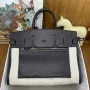 Hermes Birkin 脿 l鈥檈nvers 35 Bag in Ebene Clemence Leather and Canvas