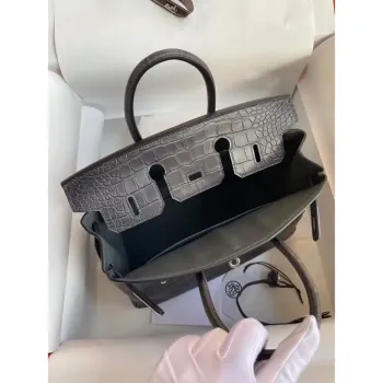 Hermes Dark Grey Birkin 25cm Matte Alligator Crocodile Skin Bag