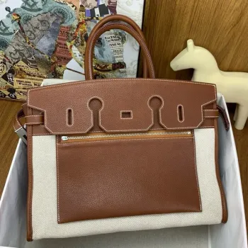 Hermes Birkin 脿 l鈥檈nvers 35 Bag in Gold Clemence Leather and Canvas