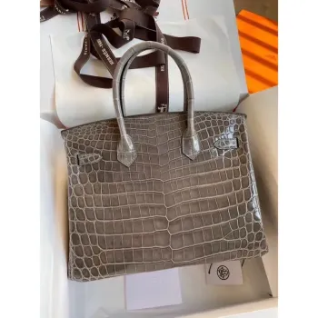 Hermes Taupe Birkin 30cm Shiny Crocodile Niloticus Skin Bag