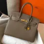 Hermes Taupe Clemence Birkin 30cm Bag