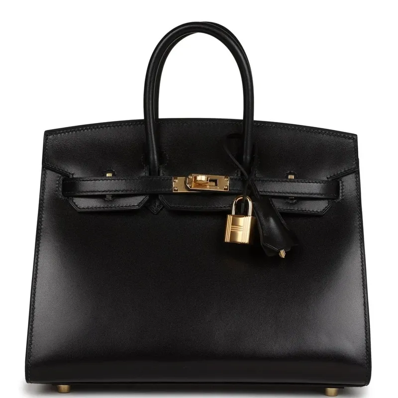 Hermes Birkin 25 Sellier Handmade Bag In Black Box Calfskin