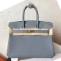 Hermes Blue Lin Birkin 25cm Clemence Handmade Bag